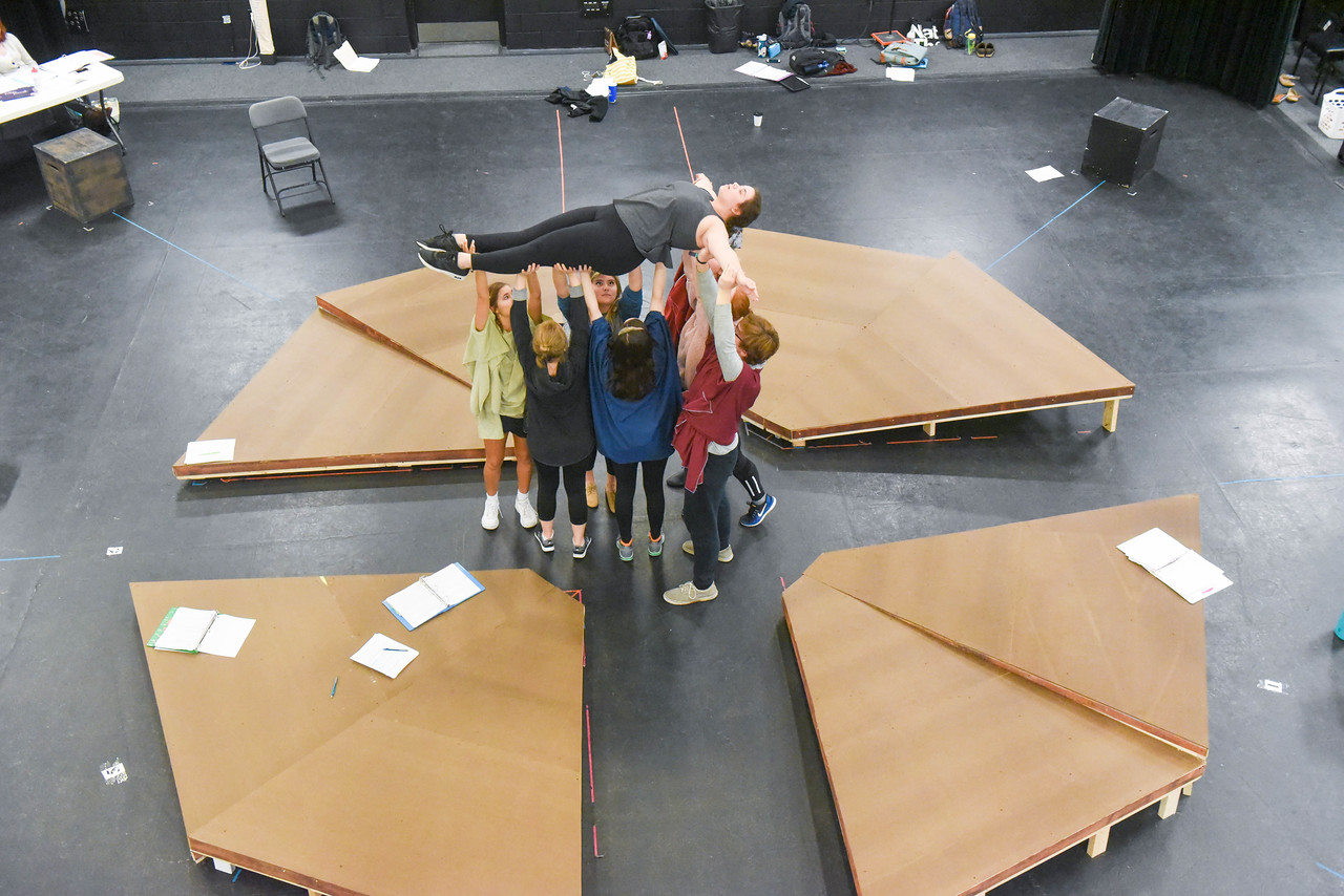 Students rehearse for "And the Word Became Flesh" using the Frantic Method of movement